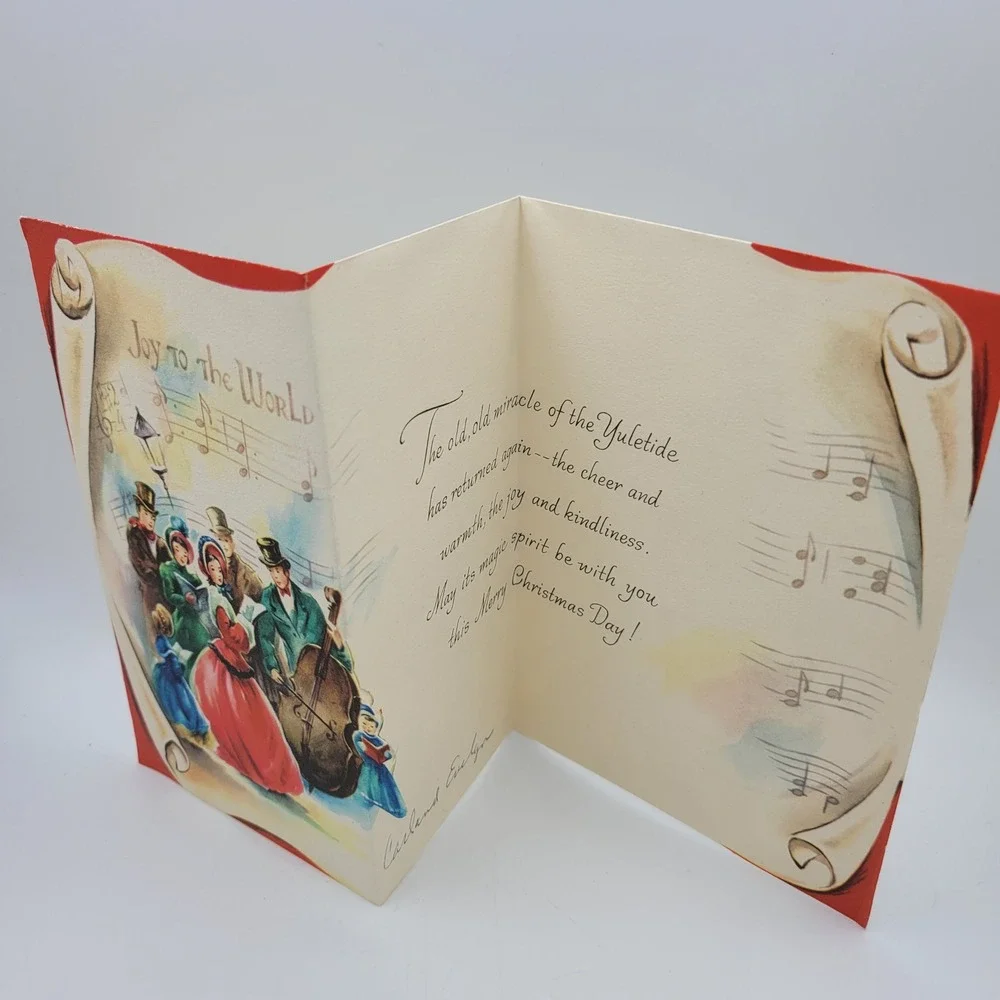 Vintage Christmas Card Joy‎ To The World Carols Made In USA